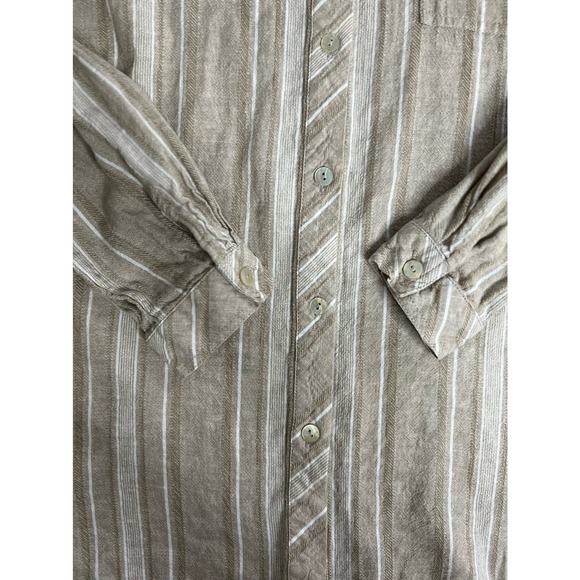 Susan Graver Button Up Blouse Tan White Large Linen Rayon - Picture 4 of 9